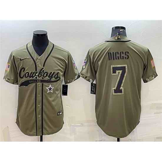 Men Dallas Cowboys 7 Trevon Diggs 2022 Olive Salute To Service Cool Base Stitched Baseball Jersey